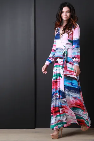 Long Sleeve Printed Wrap Maxi Dress