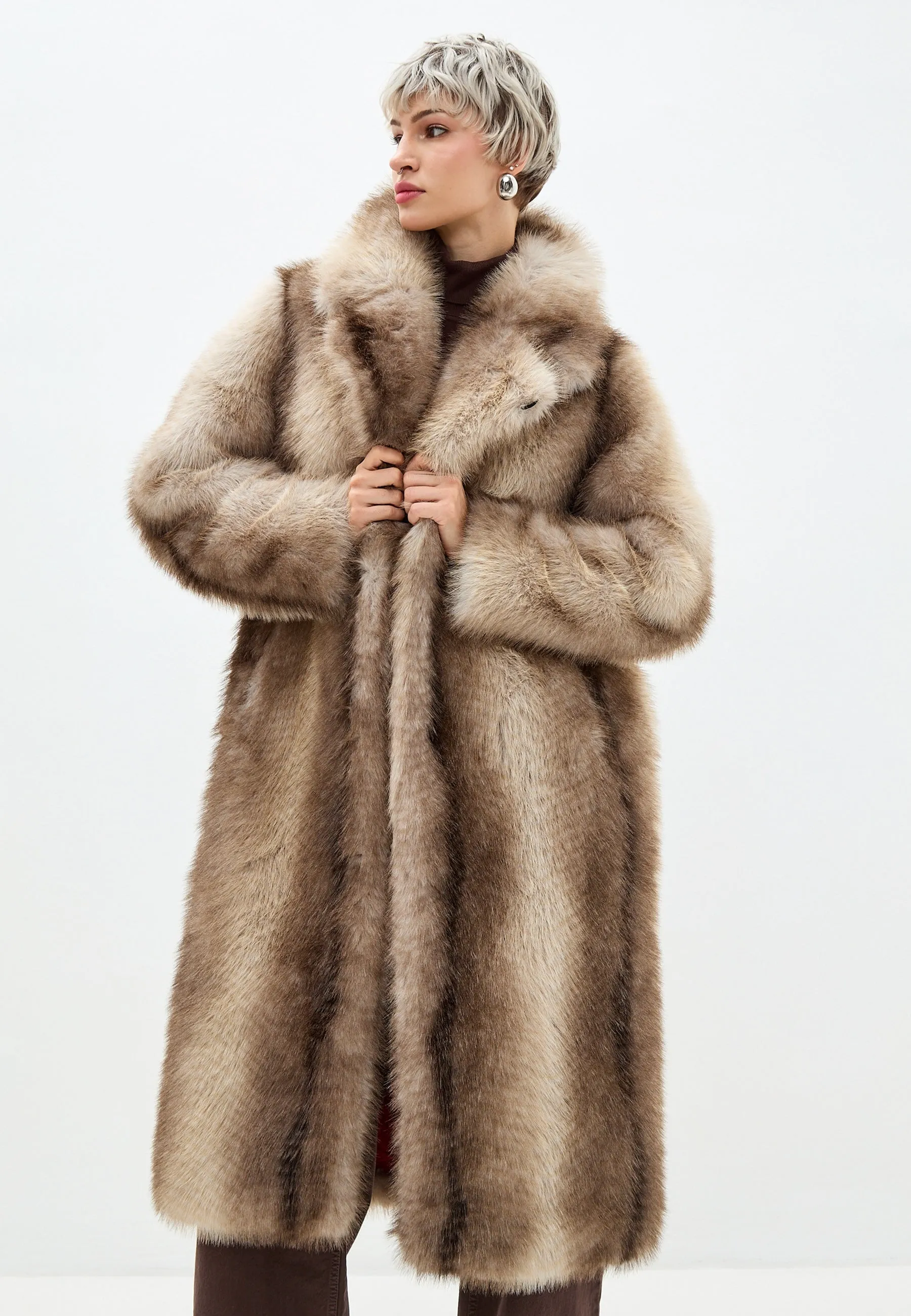 Luxurious Faux Fur Coat Natalie  - Brown