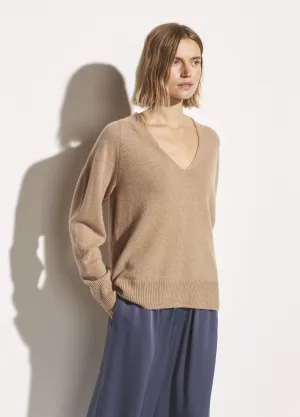 Marled Wool Cashmere V-Neck in Dune