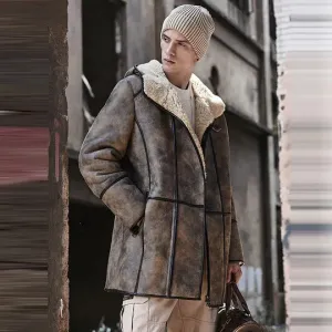 Men's B7 RAF Hooded Sheepskin Fur Shearling Coat Aviator Flight Jacket