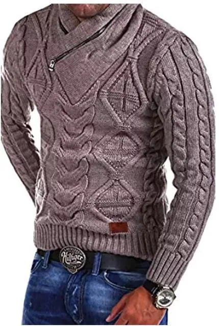 Men's Sweater V-Neck Zipper Turtleneck Sweater Pullover