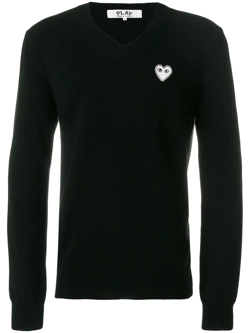 Mens V-Neck Pullover White Heart - Black