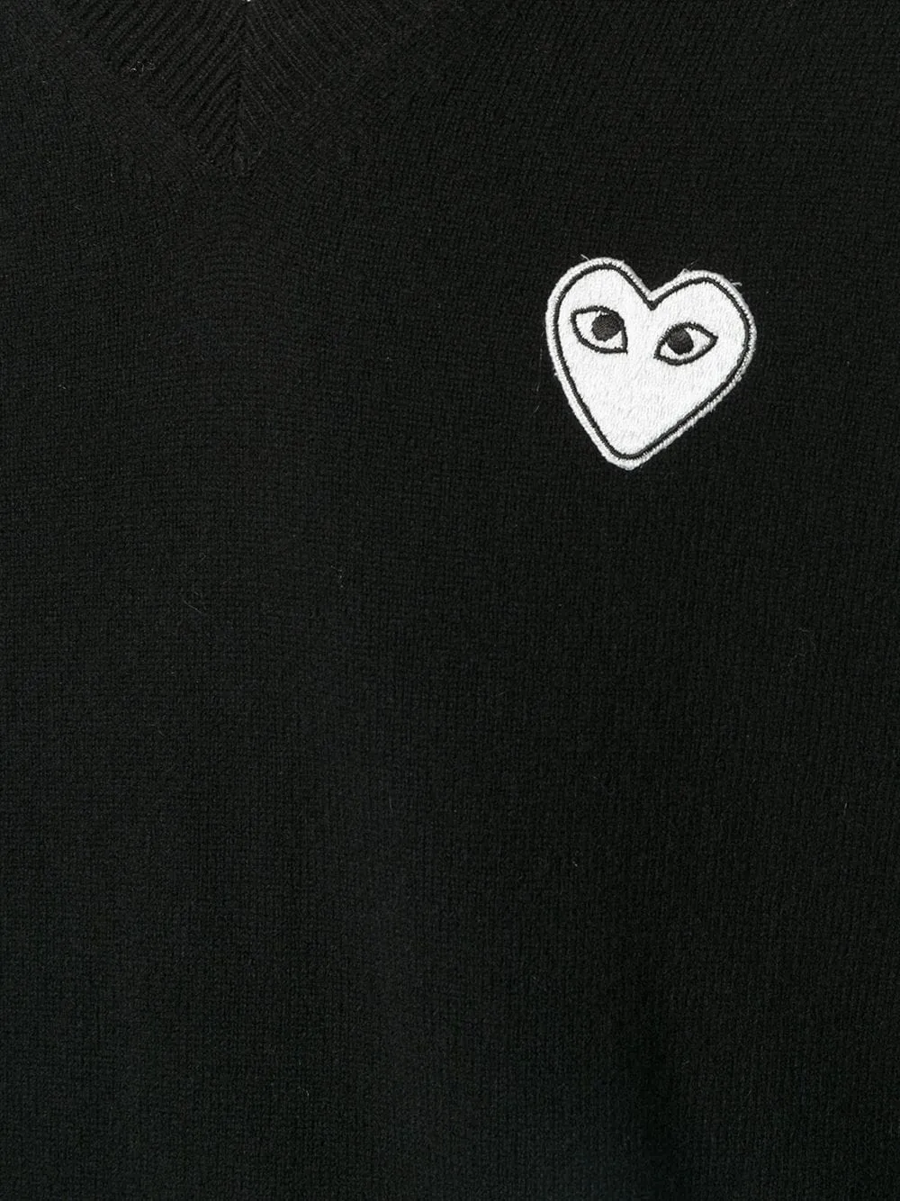 Mens V-Neck Pullover White Heart - Black