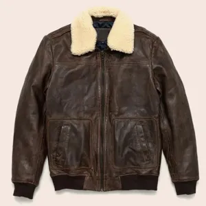 Men's Vintage Brown Shearling Bomber Jacket