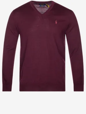 Merino Slim V Neck Pullover Wine