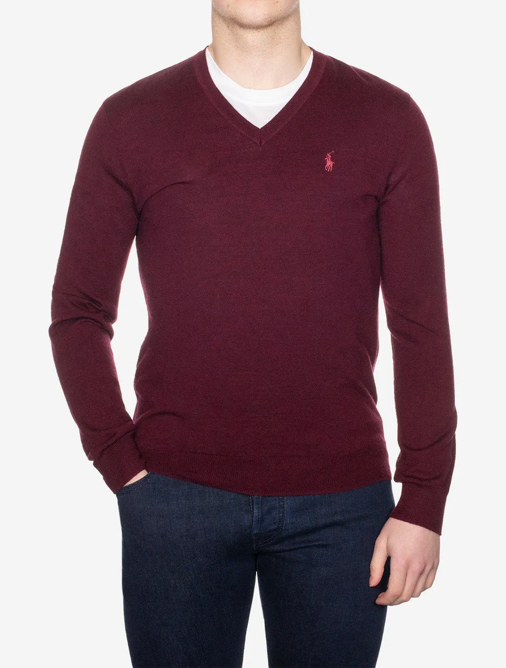 Merino Slim V Neck Pullover Wine