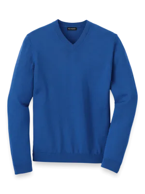 Merino Wool V-neck Sweater - Blue