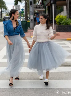 Midi Light Gray Tulle Skirt