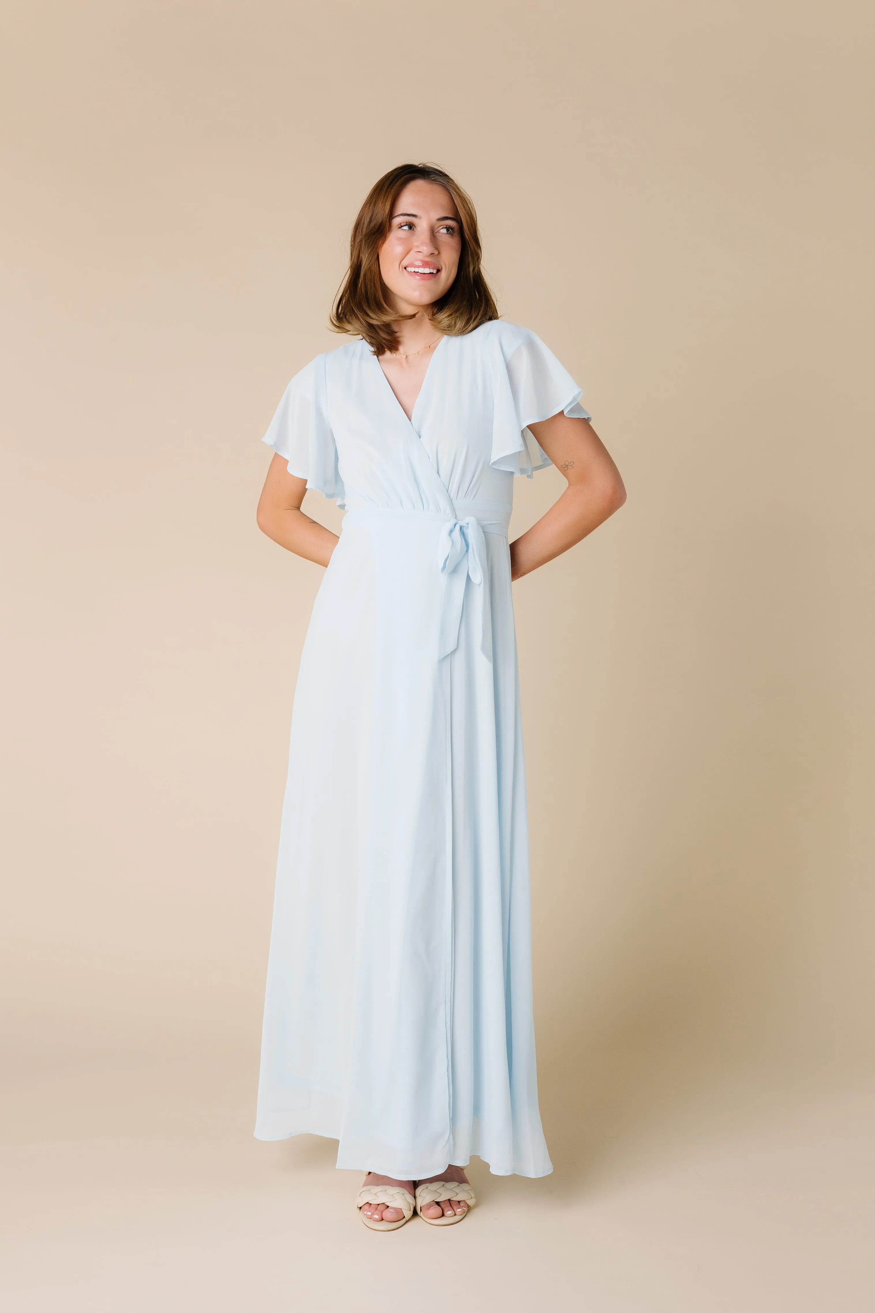 Naples Flutter Sleeve Wrap Maxi - Lt Blue