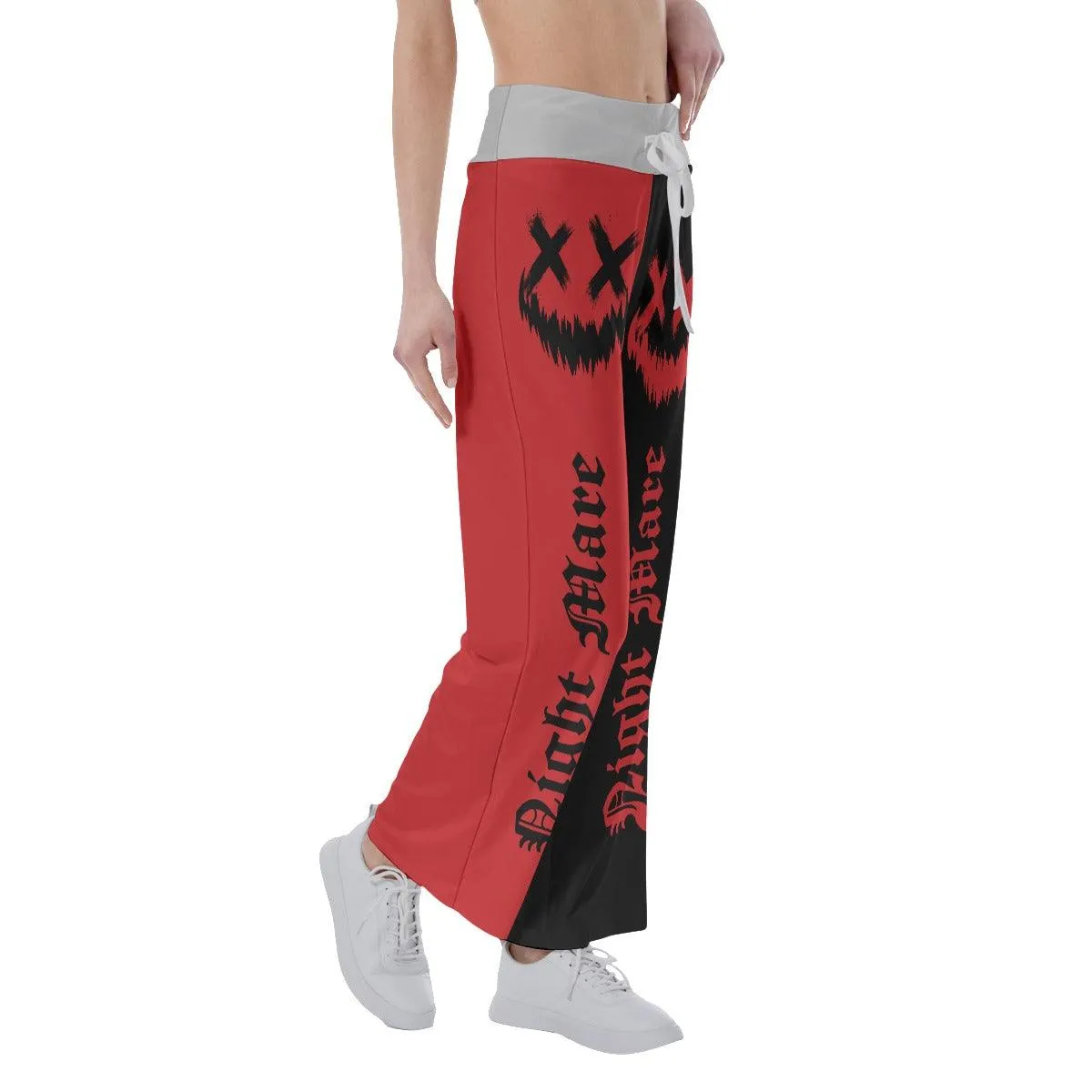 Nightmare Face Smile Half Red Black High-waisted Wide Leg Pants