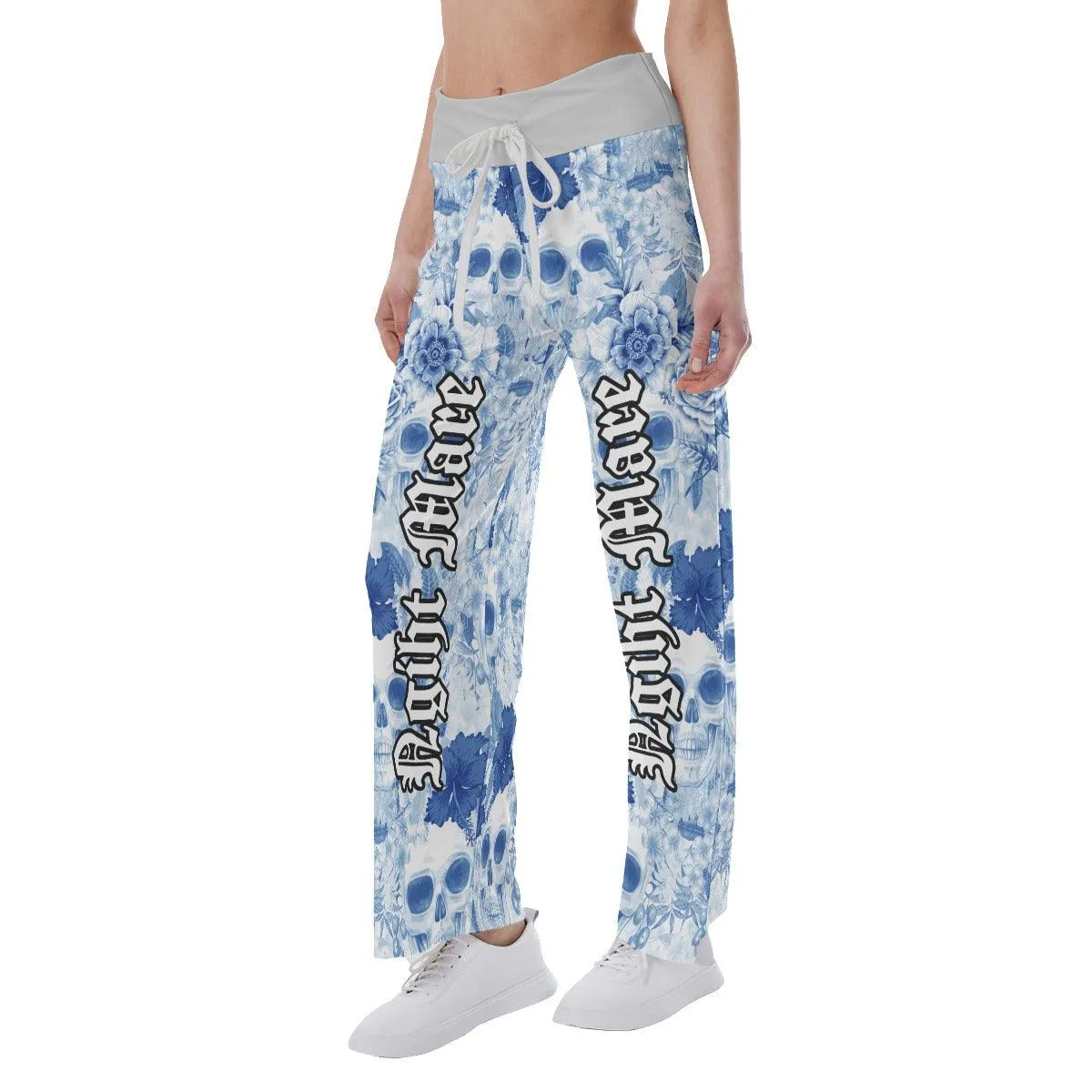 Nightmare Skull Flower Blue Half High-waisted Wide Leg Pants