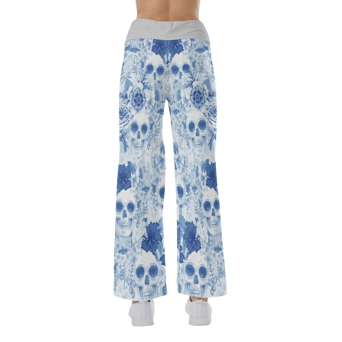 Nightmare Skull Flower Blue Half High-waisted Wide Leg Pants