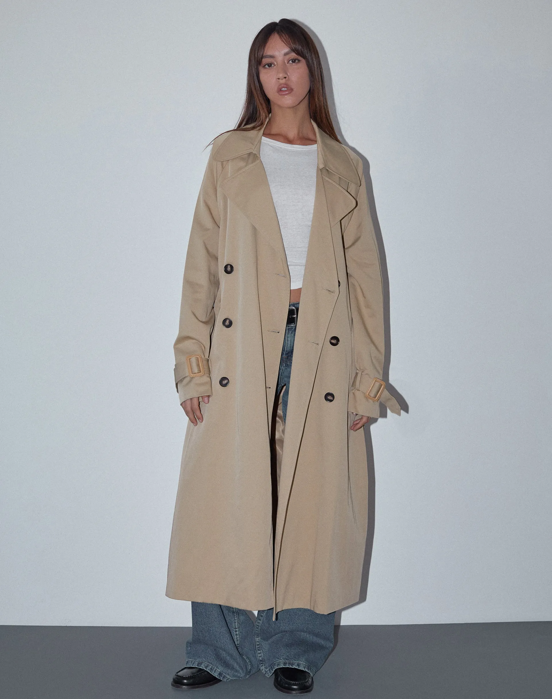 Orcati Double Breasted Trench Coat in Tan