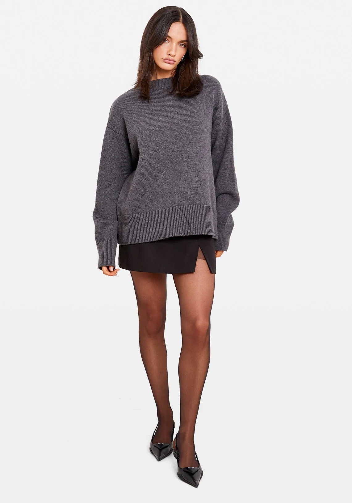 OVERSIZED CREW NECK SWEATER GREY