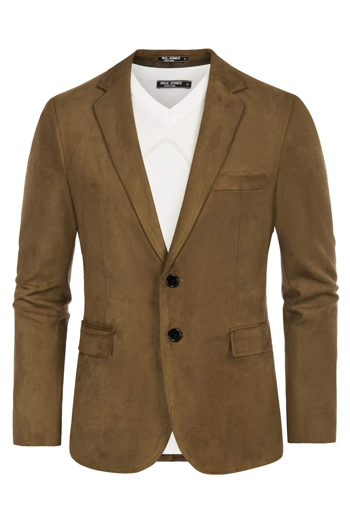 Paul Jones Men Faux Suede Blazer Coat Casual Notch Lapel Two Buttons Coat