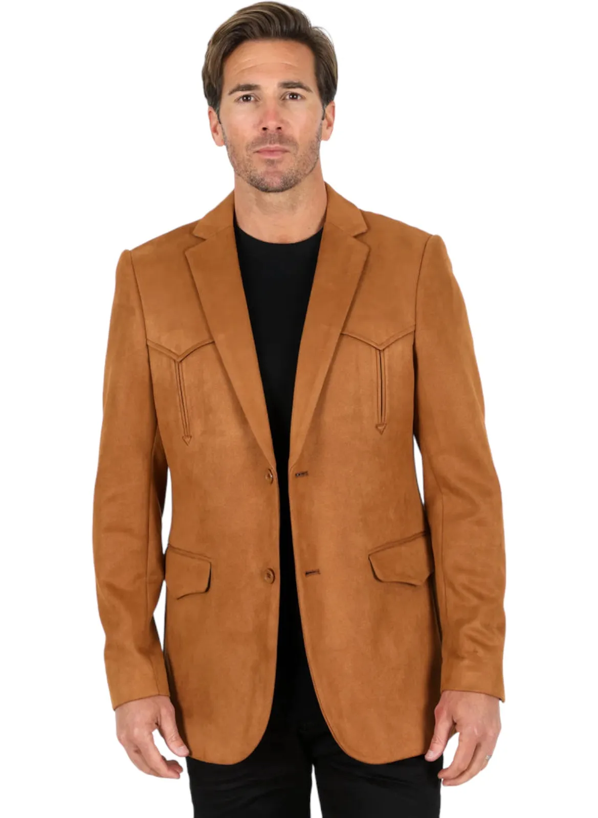 Platini Camel Men's Double Button Sigle Breast Faux-Suede Blazer