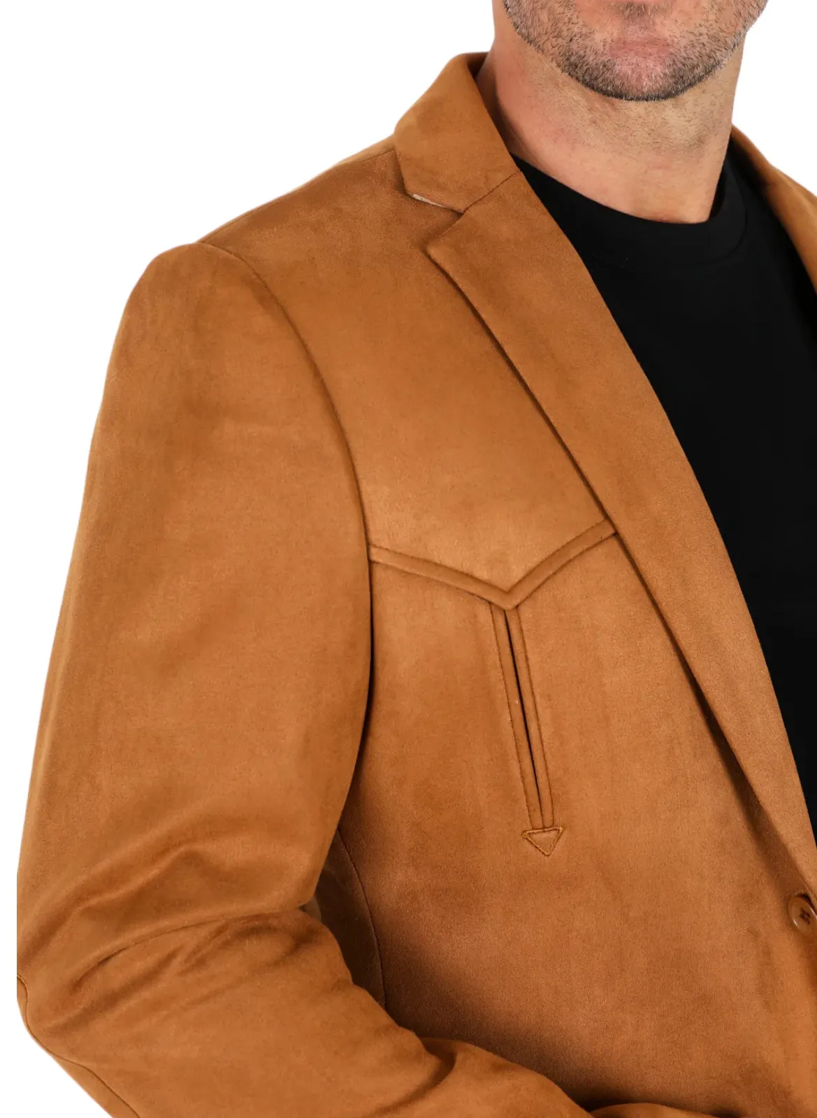 Platini Camel Men's Double Button Sigle Breast Faux-Suede Blazer