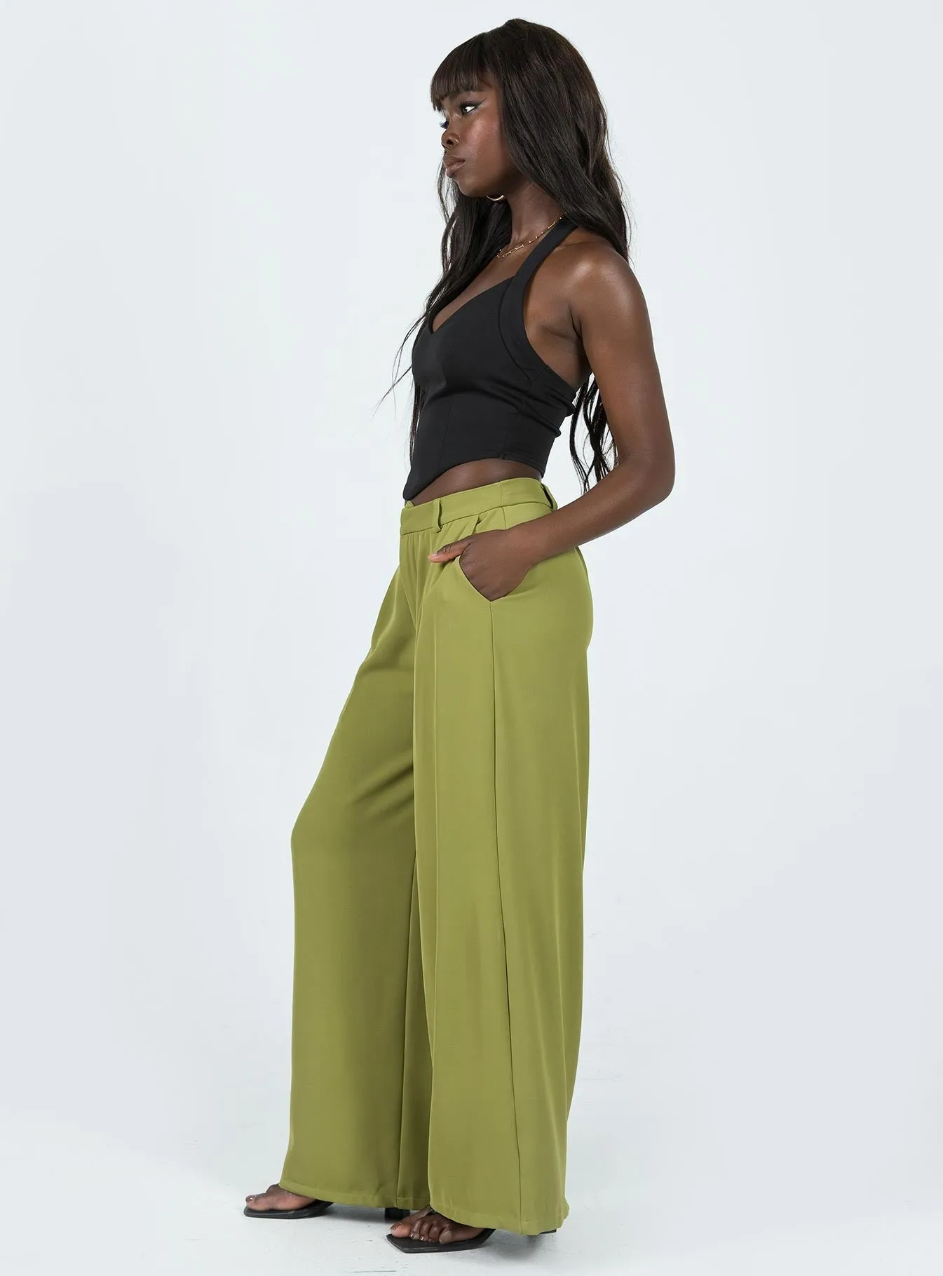 Plazzo Wide Leg Pants Khaki