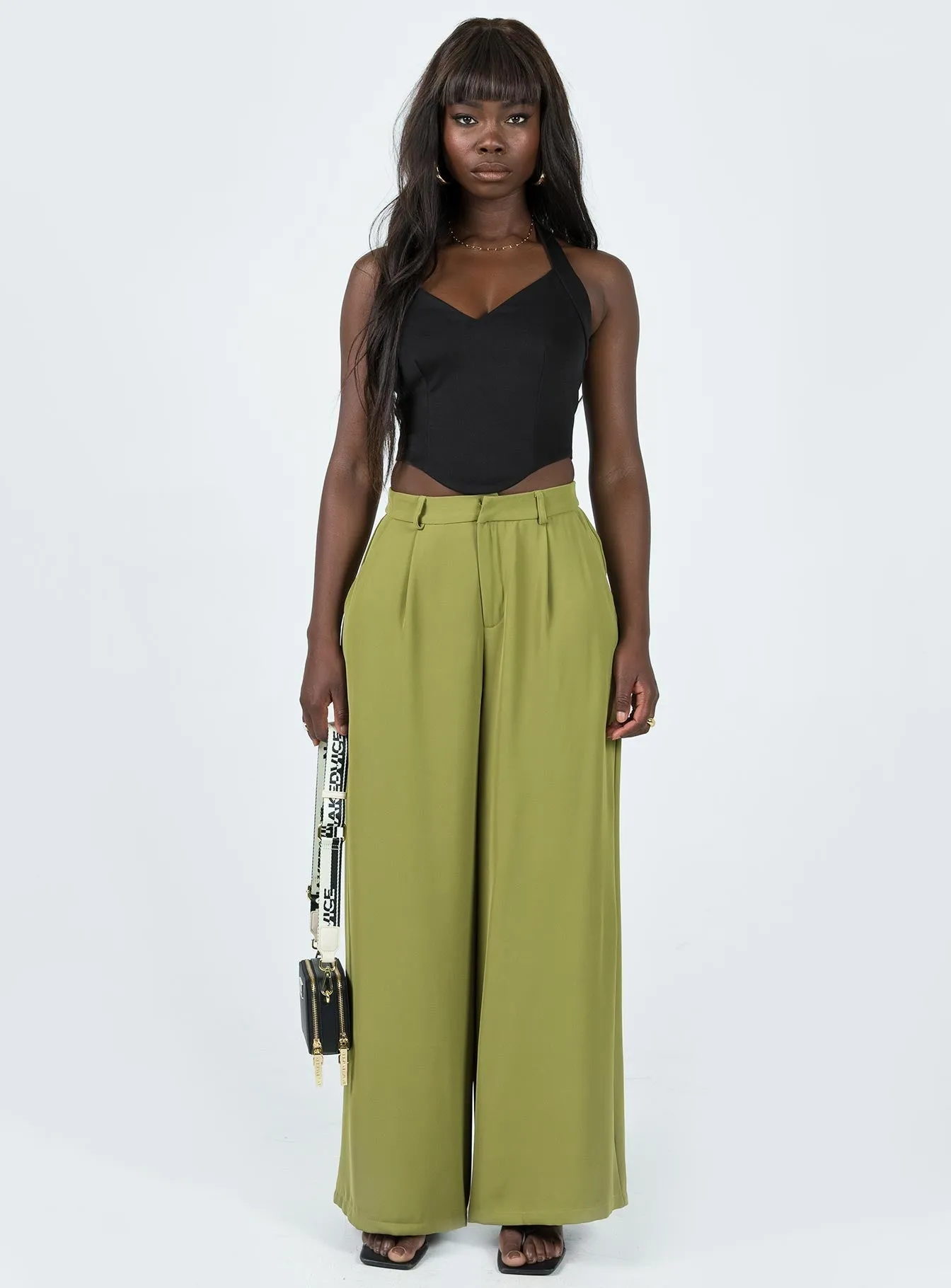 Plazzo Wide Leg Pants Khaki