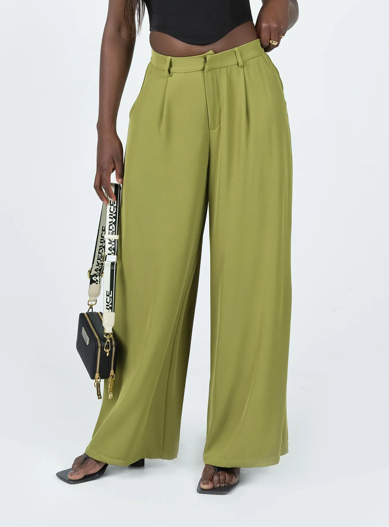 Plazzo Wide Leg Pants Khaki