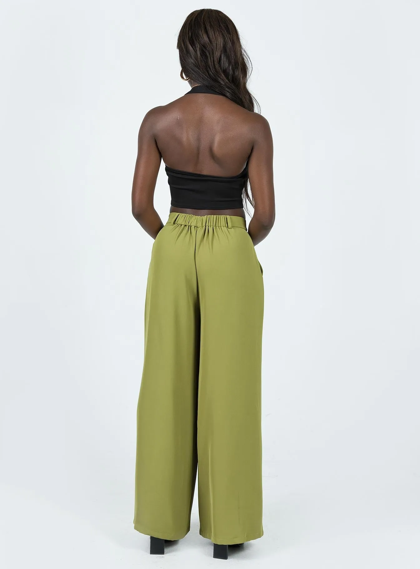 Plazzo Wide Leg Pants Khaki