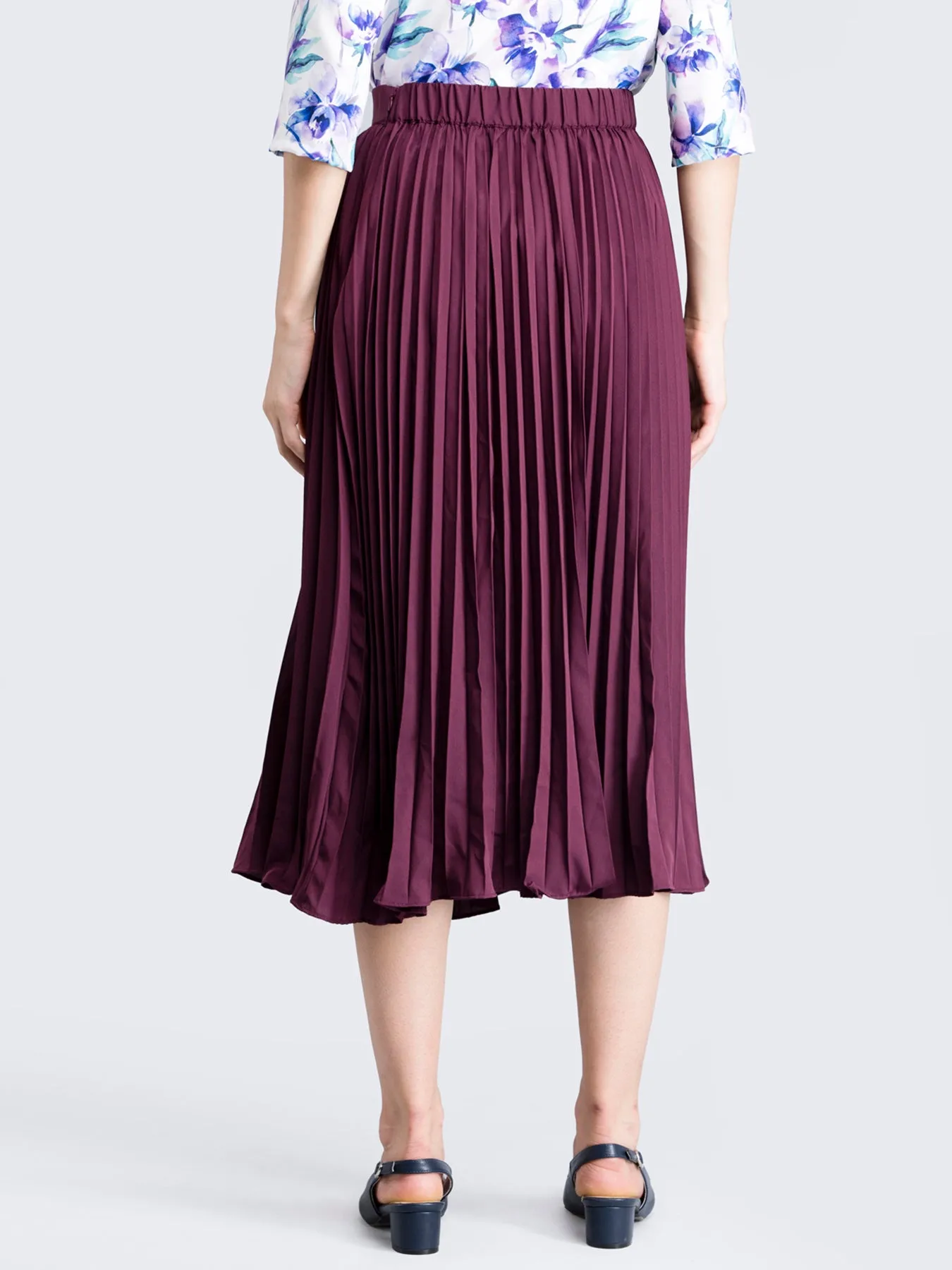 Pleated Flared Midi Skirt - Wine