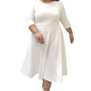 Plus Size Midi, A-Line Dress with 3/4 Sleeves and Pockets