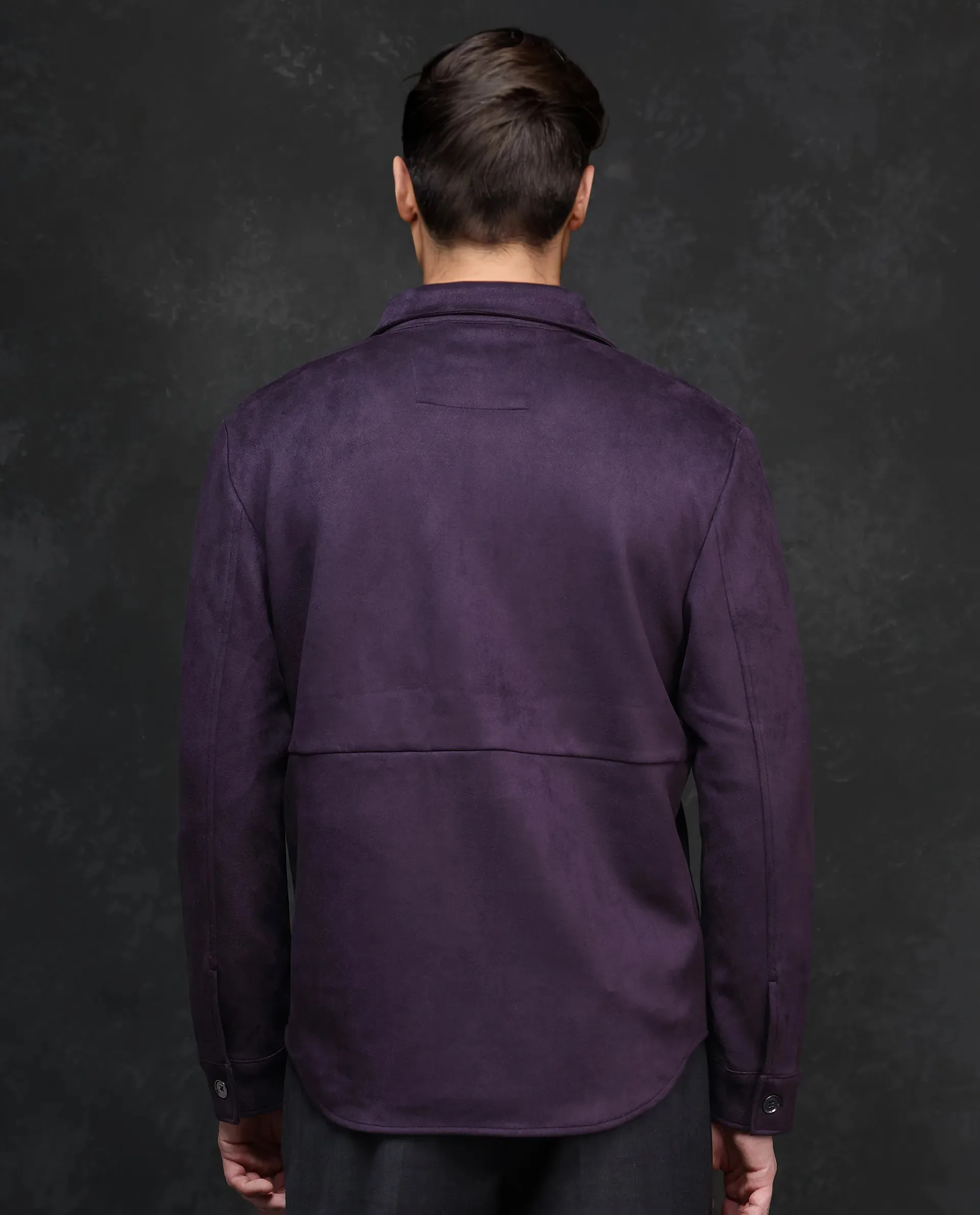 Rare Rabbit Men Delk-2 Dark Purple Polyester Spandex Fabric Full Sleeve Collared Neck Button Closure Regular Fit Plain Jacket