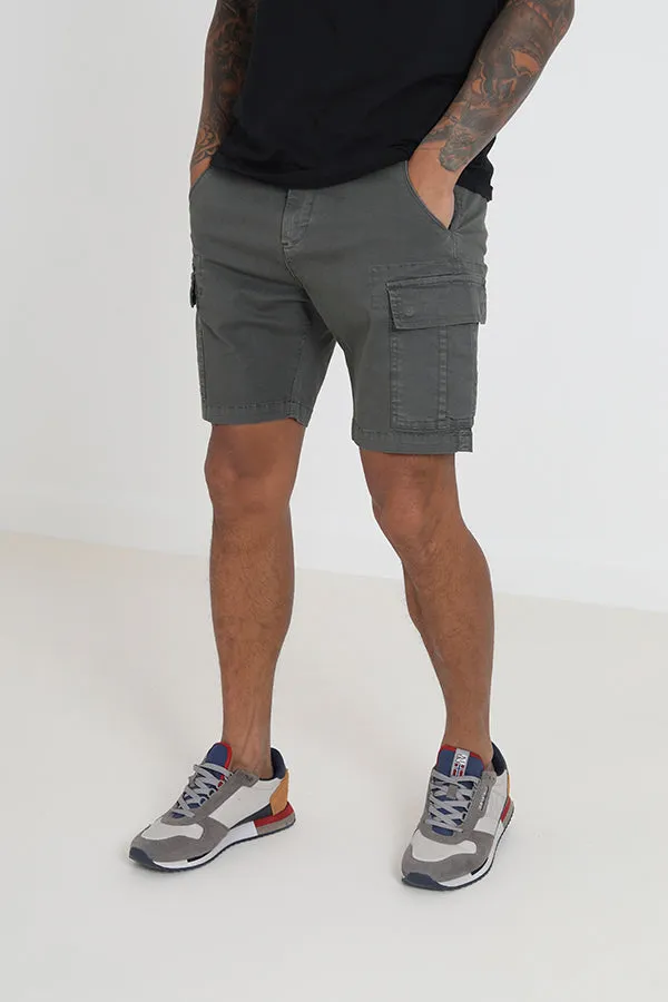 REGULAR MID GREY POCKET DETAIL CARGO SHORTS