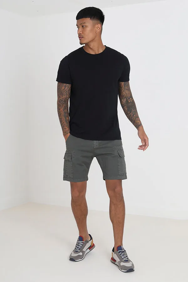 REGULAR MID GREY POCKET DETAIL CARGO SHORTS