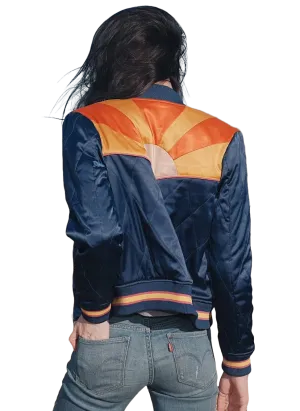 Rising Sun Navy Blue Quilted 70s Style Bomber Jacket