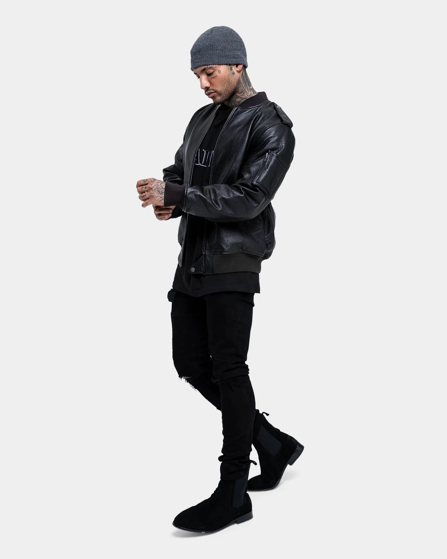 Saint Morta Staten Leather Bomber Jacket Black