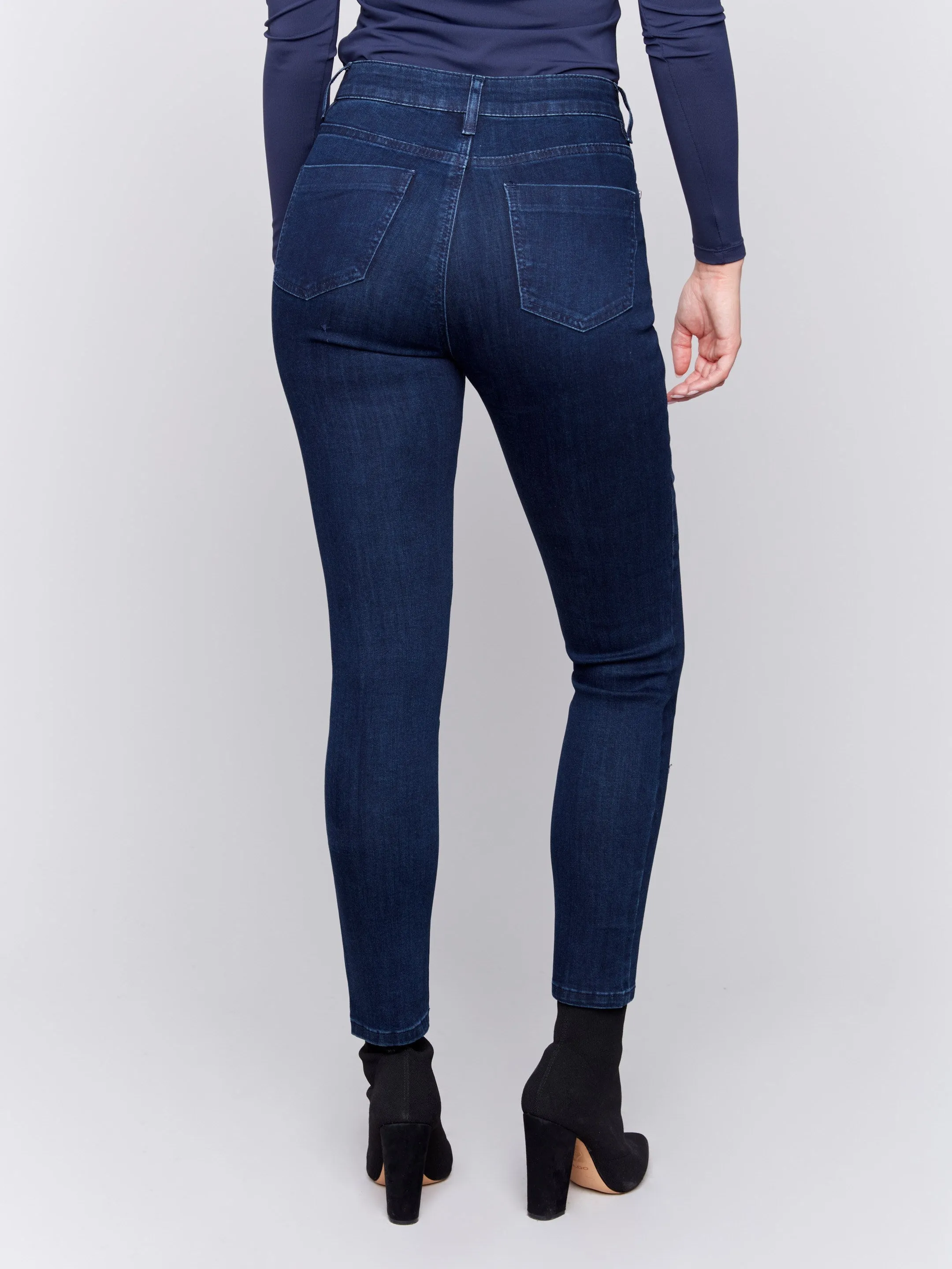 Skinny Jeans With Zipper Pocket Detail - Blue Black