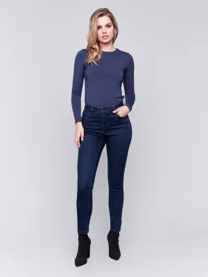 Skinny Jeans With Zipper Pocket Detail - Blue Black