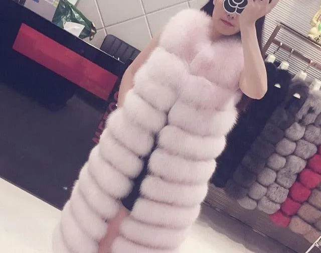 Slim Sleeveless Faux Fox Fur Vest Winter Jacket