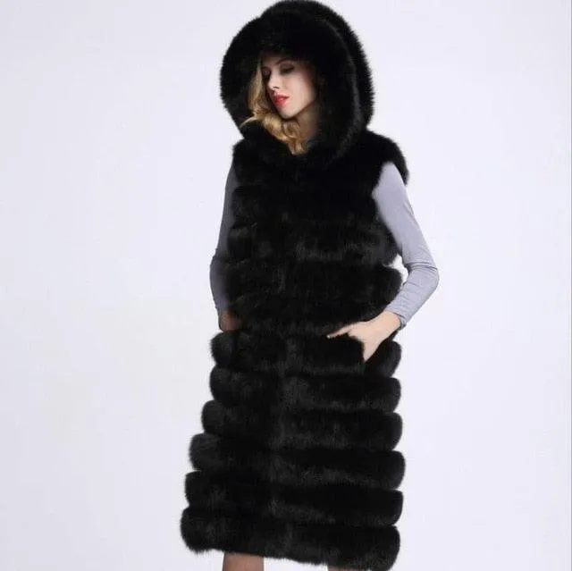 Slim Sleeveless Faux Fox Fur Vest Winter Jacket