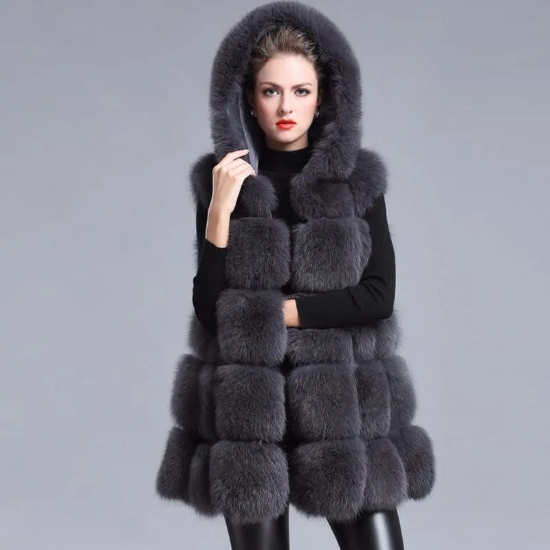 Slim Sleeveless Faux Fox Fur Vest Winter Jacket