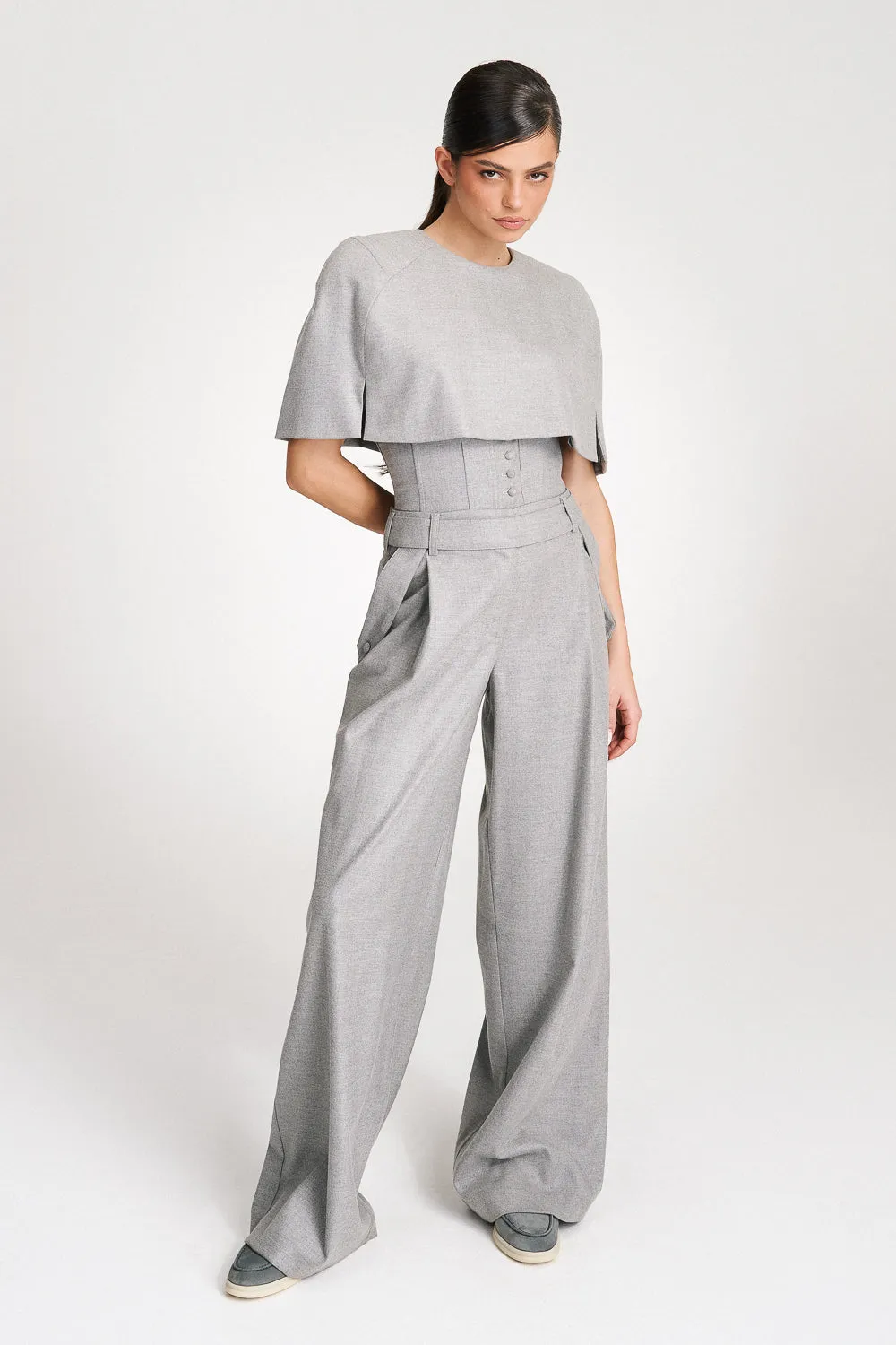 'Tammy' Pleated Wide-Leg Corset Trousers