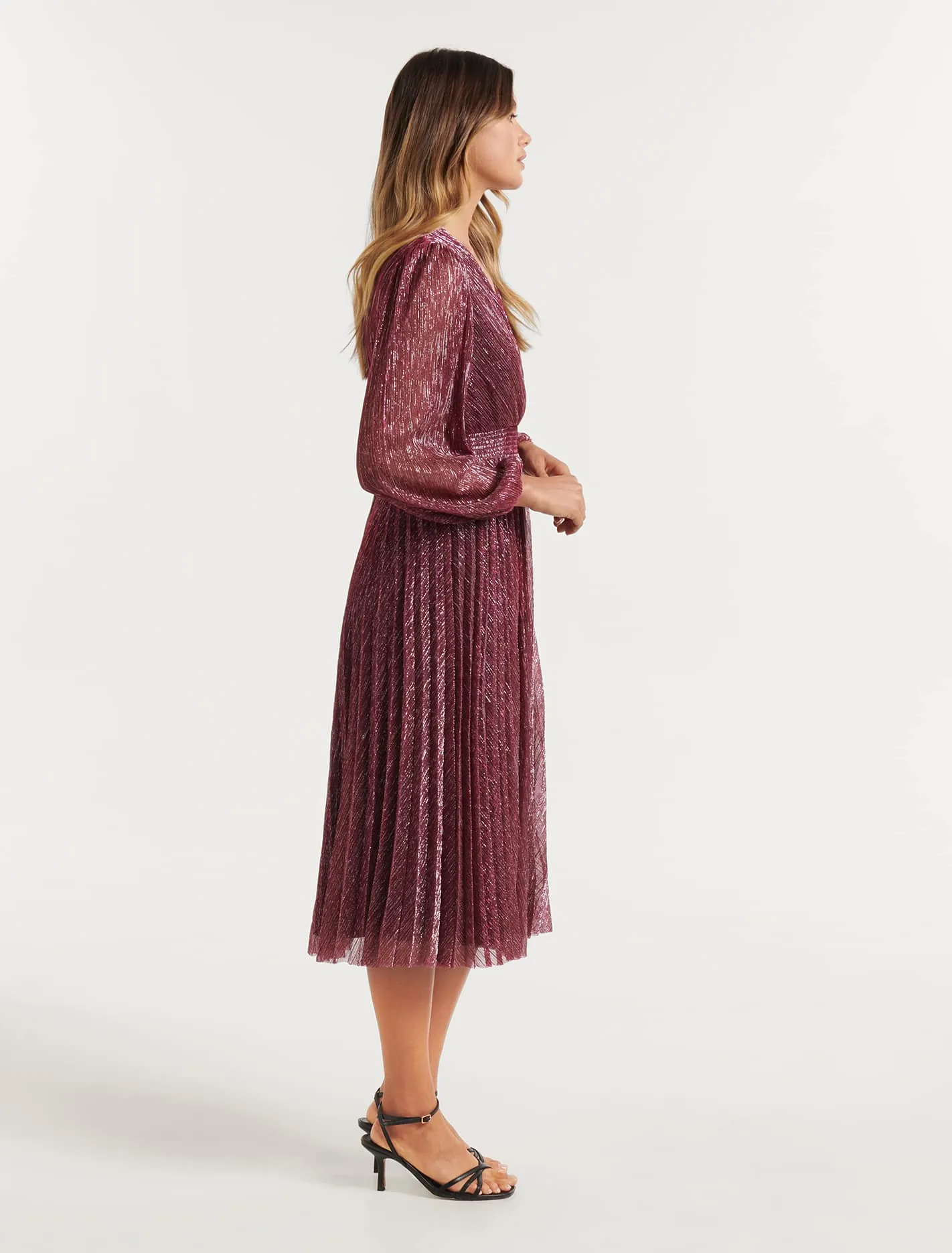 Taylor Petite Pleated Plisse Midi Dress