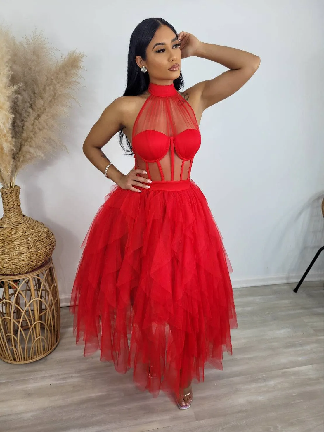 Temptation Tulle Midi (Red)