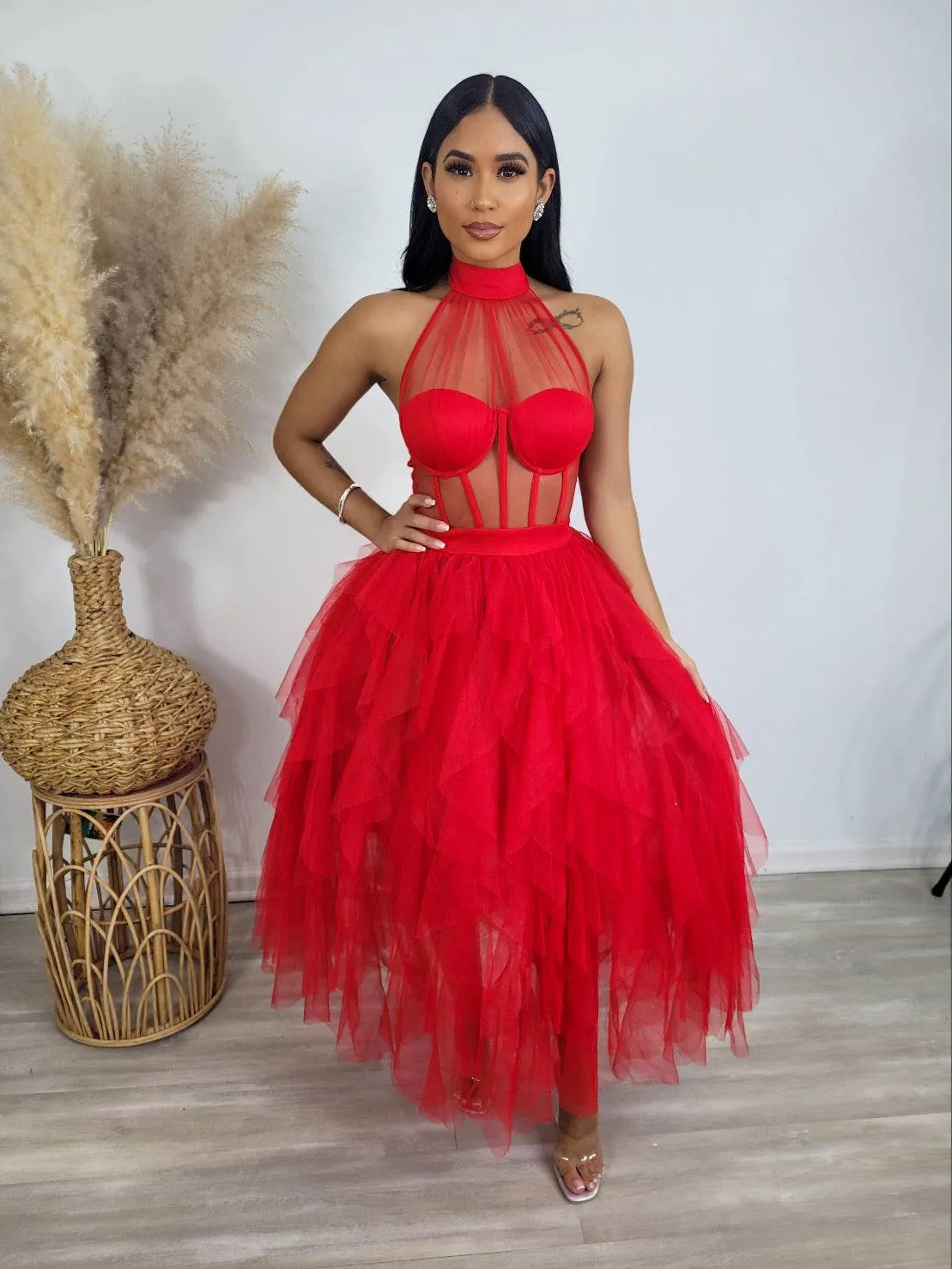 Temptation Tulle Midi (Red)