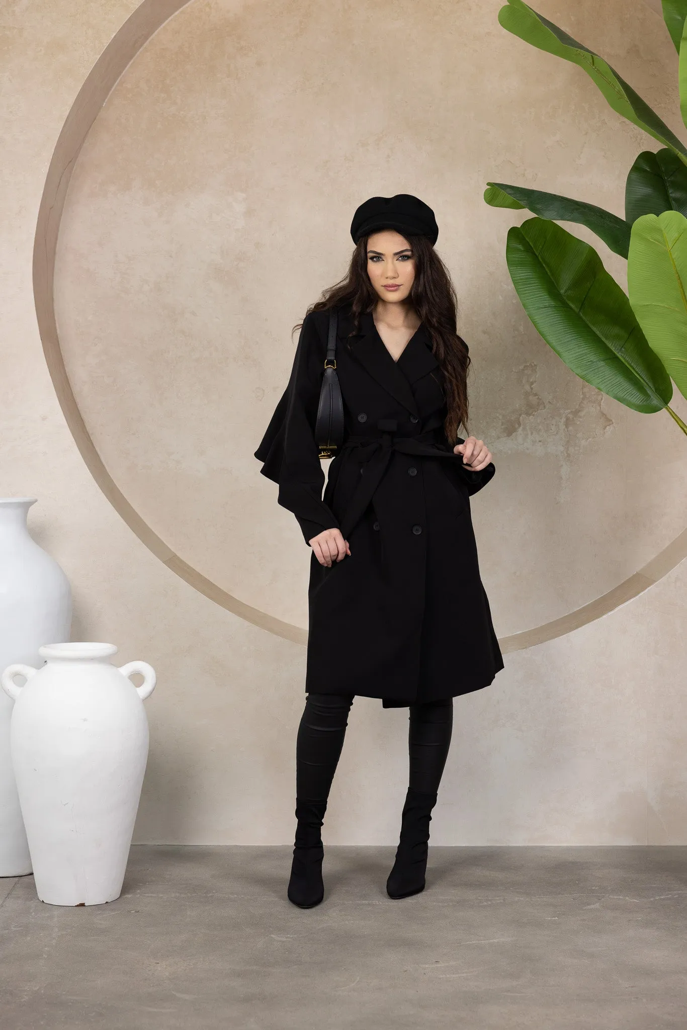 The Crescent Ruffle Back Trench Coat