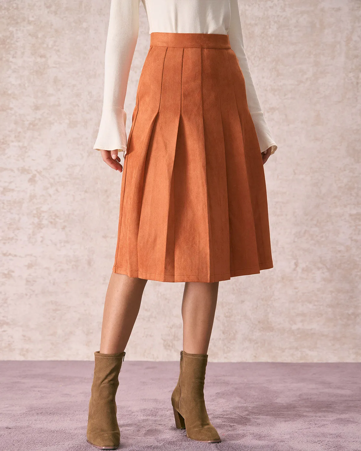 The Orange High Waisted Suede Midi Skirt