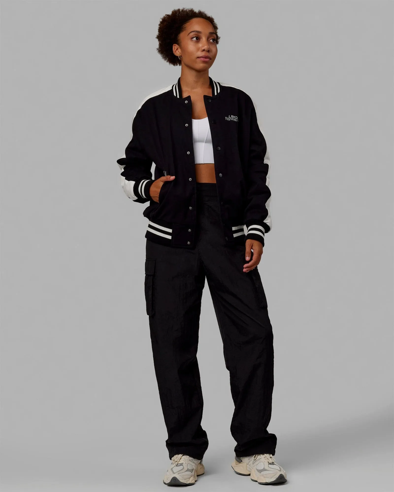 Unisex Fitness Club Bomber Jacket - Black-Off White