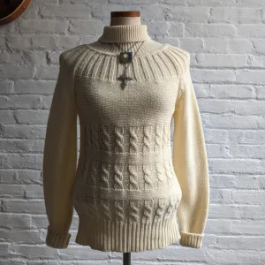 Vintage Cable Knit Turtleneck Sweater Minimalist Light Academia Fuzzy Femme Top