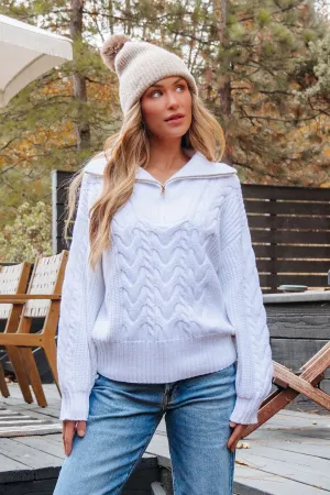 White Quarter Zip Cable Knit Sweater