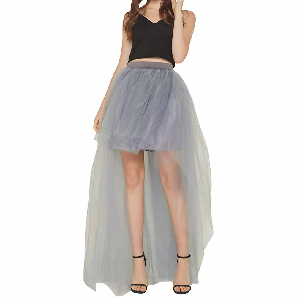 Women High Low Tutu Skirts Layered Mesh Tulle Skirt Princess Wedding Evening Prom Dovetail Skirts