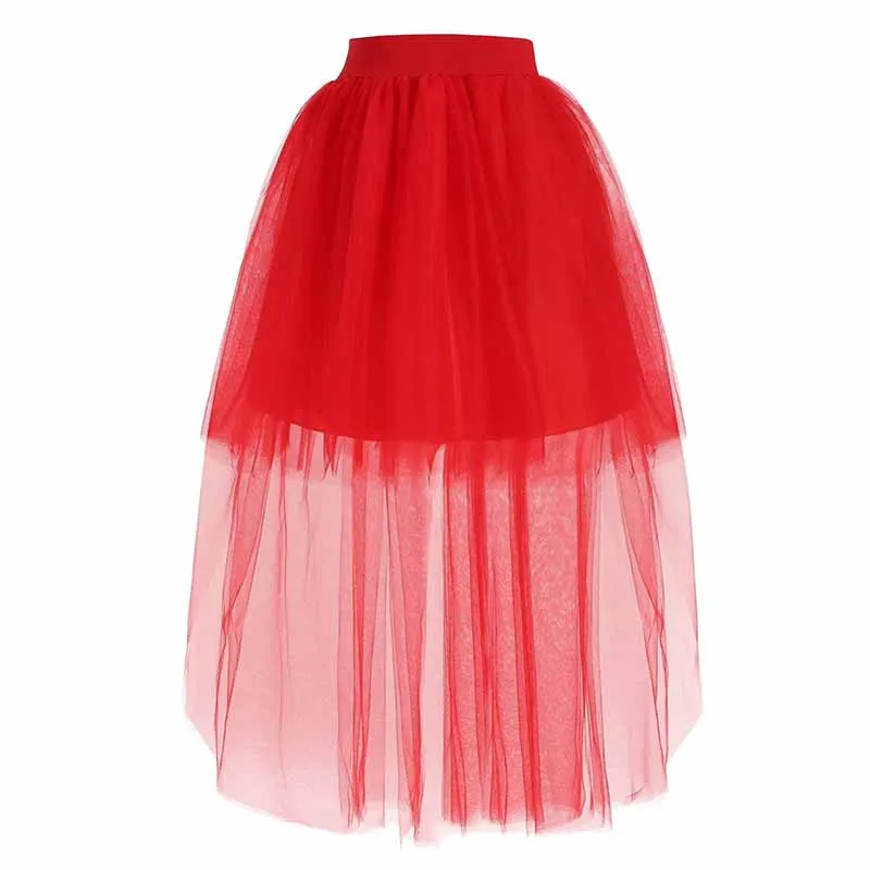 Women High Low Tutu Skirts Layered Mesh Tulle Skirt Princess Wedding Evening Prom Dovetail Skirts