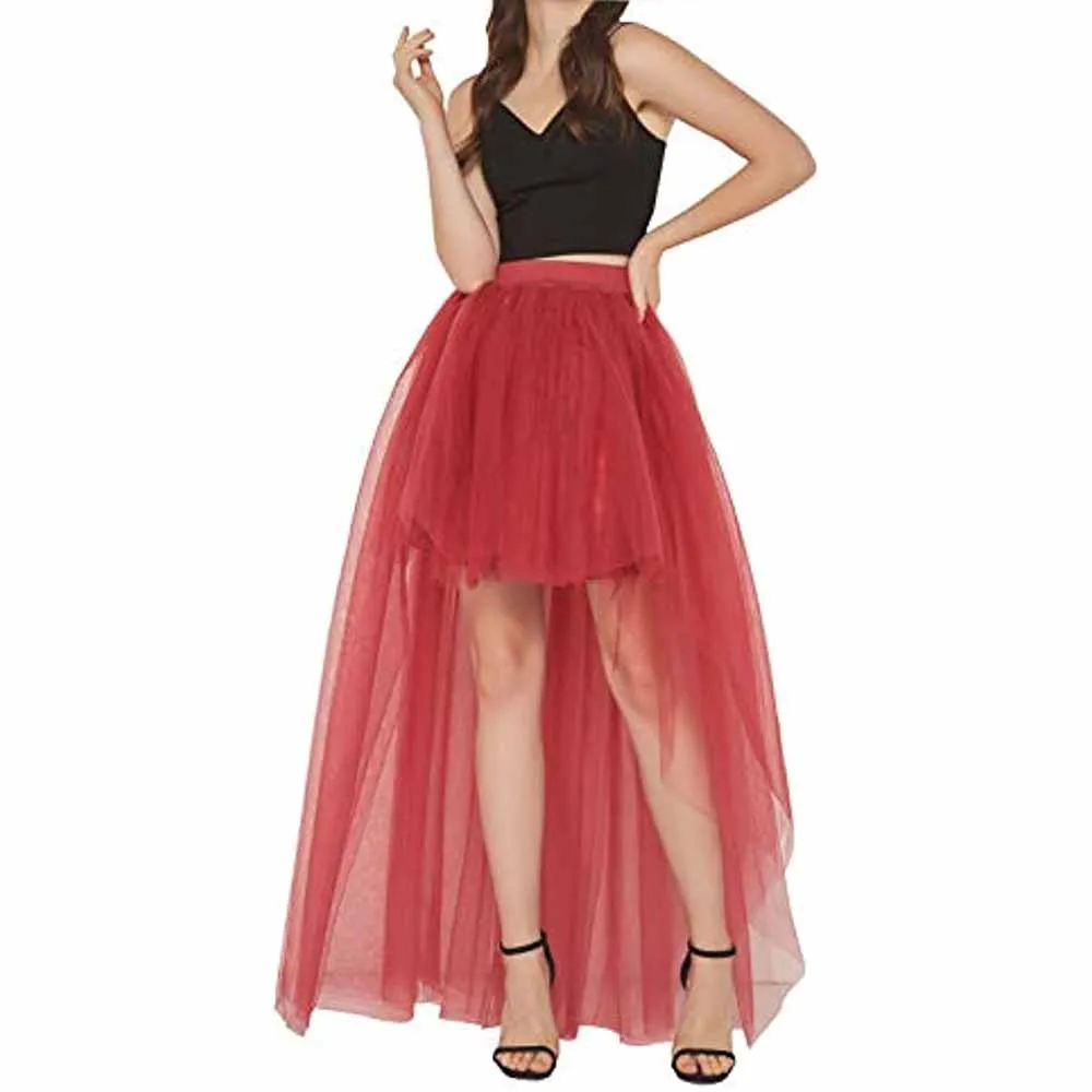 Women High Low Tutu Skirts Layered Mesh Tulle Skirt Princess Wedding Evening Prom Dovetail Skirts