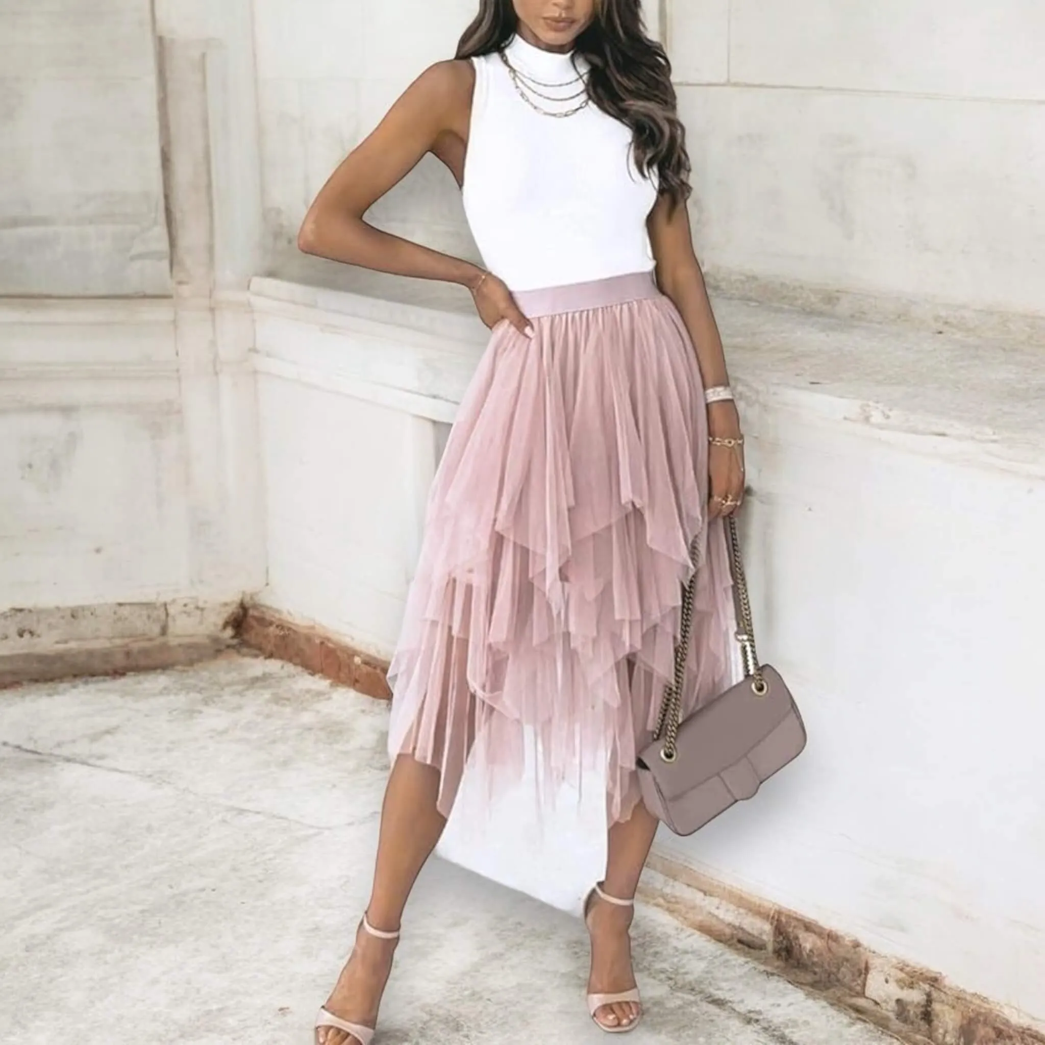 Women's Layered Tulle Midi Skirt